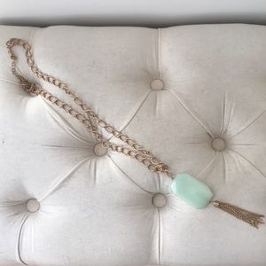 Gold Necklace with sea foam green stone